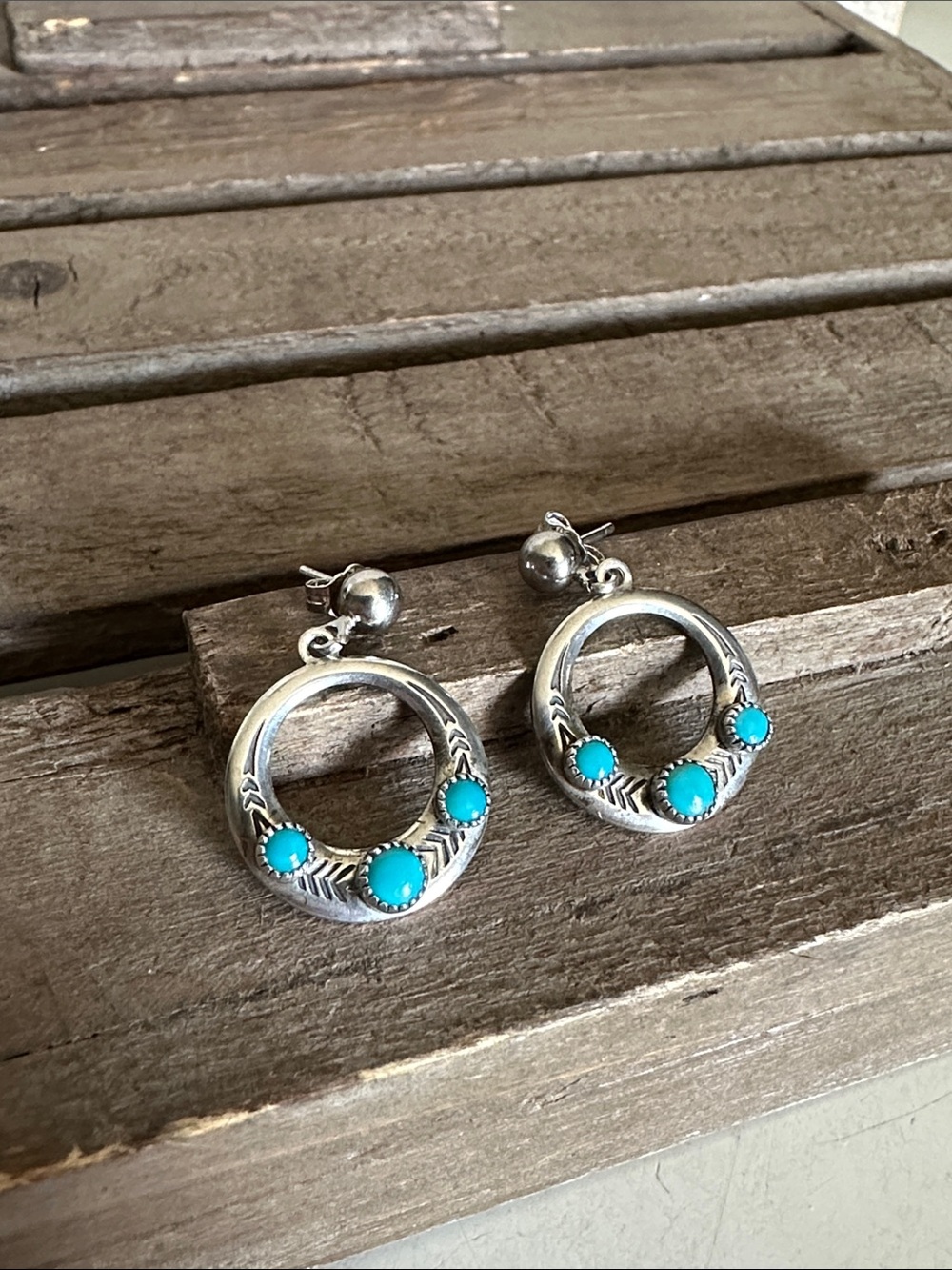 Native American great shape turquoise gemstone sterling silver 925 post earrings